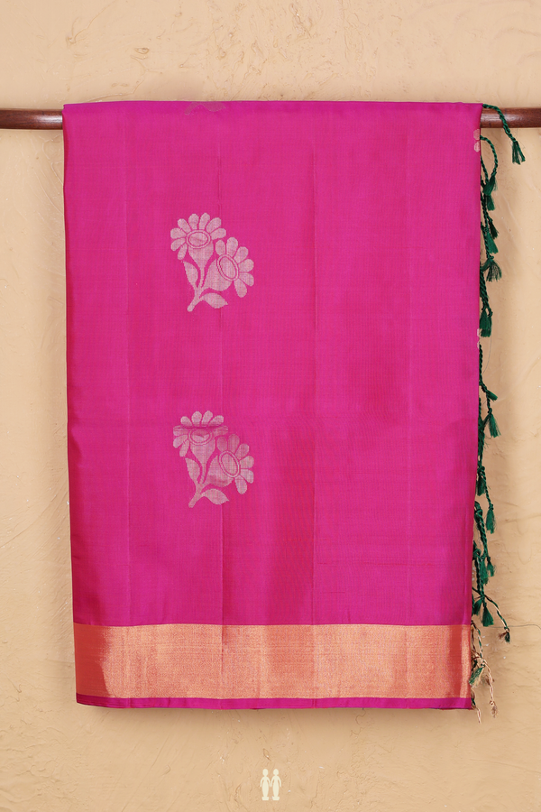 Soft Silk Saree In Rani Pink With Floral Motifs