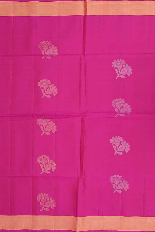Soft Silk Saree In Rani Pink With Floral Motifs