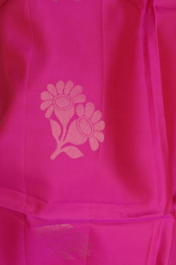 Soft Silk Saree In Rani Pink With Floral Motifs