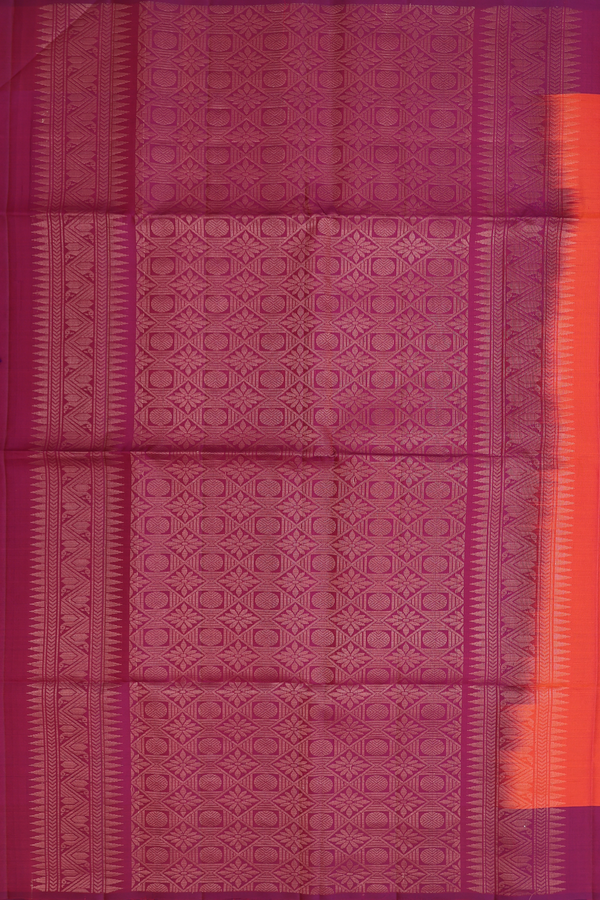 Soft Silk Saree In Coral Orange With Floral Motifs