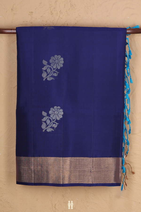 Soft Silk Saree In Royal Blue With Floral Motifs