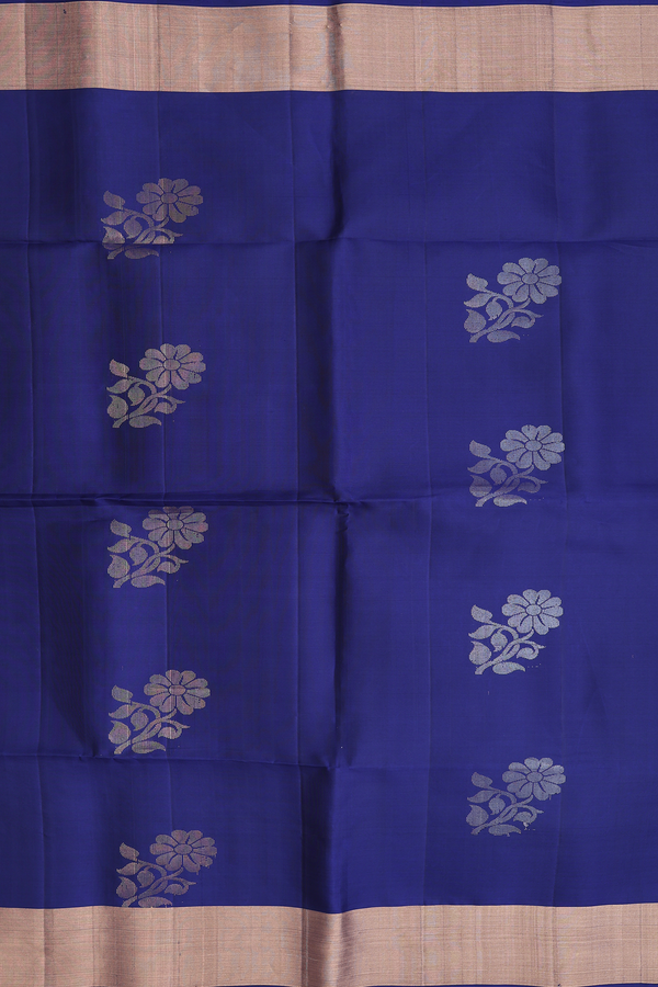 Soft Silk Saree In Royal Blue With Floral Motifs