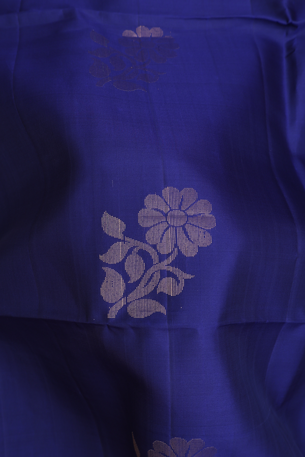 Soft Silk Saree In Royal Blue With Floral Motifs