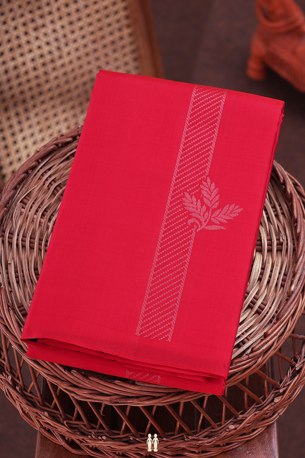 Kanchipuram Silk Saree In Scarlet Red With Stripes Design
