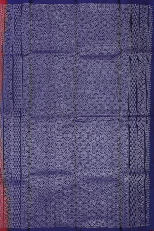 Kanchipuram Silk Saree In Scarlet Red With Stripes Design