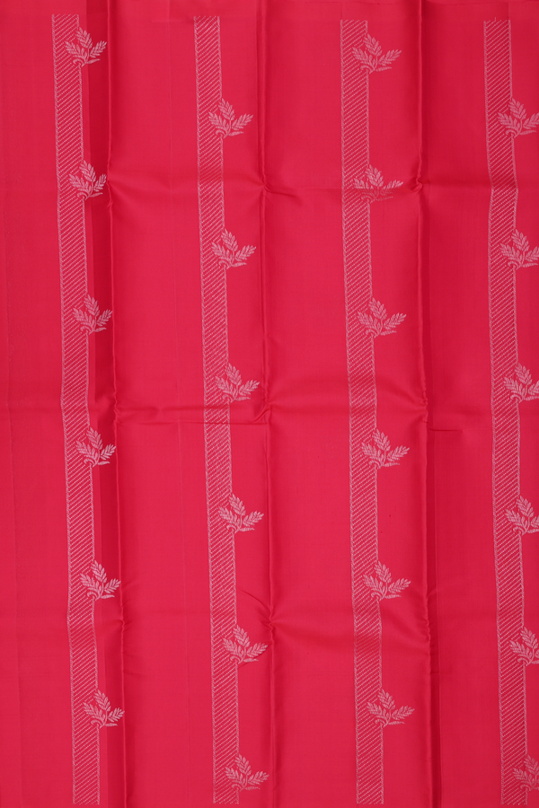 Kanchipuram Silk Saree In Scarlet Red With Stripes Design