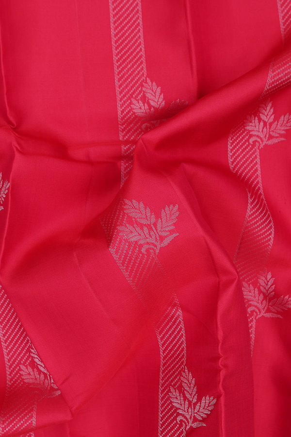 Kanchipuram Silk Saree In Scarlet Red With Stripes Design