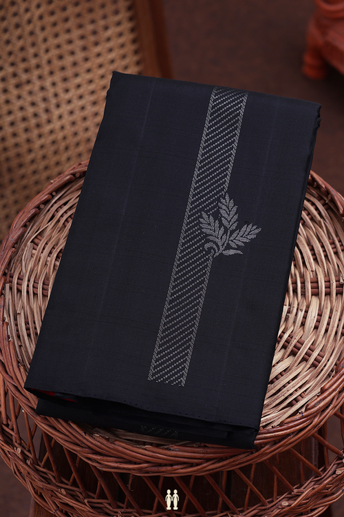 Kanchipuram Silk Saree In Black With Stripes Design