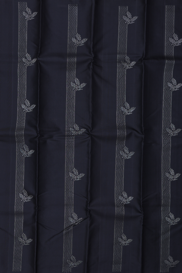 Kanchipuram Silk Saree In Black With Stripes Design