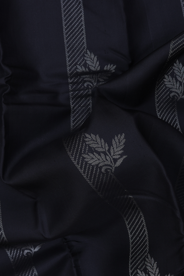 Kanchipuram Silk Saree In Black With Stripes Design