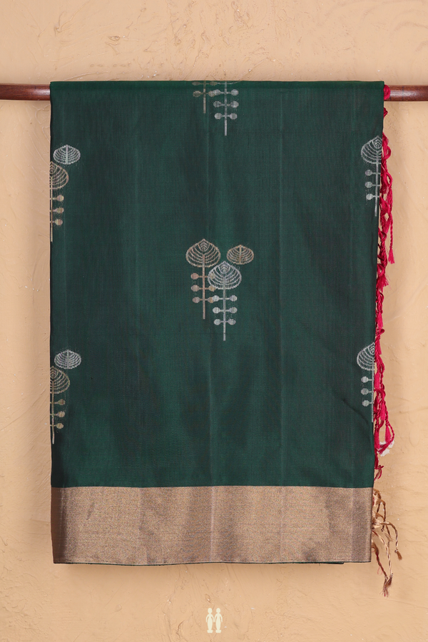 Soft Silk Saree In Forest Green With Zari Motifs