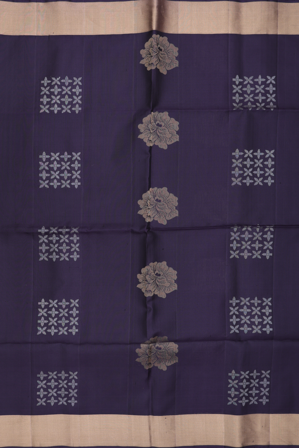 Soft Silk Saree In Black With Floral Motifs