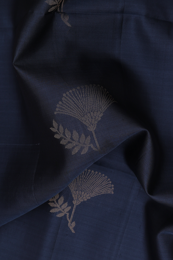 Soft Silk Saree In Charcoal Grey With Floral Motifs