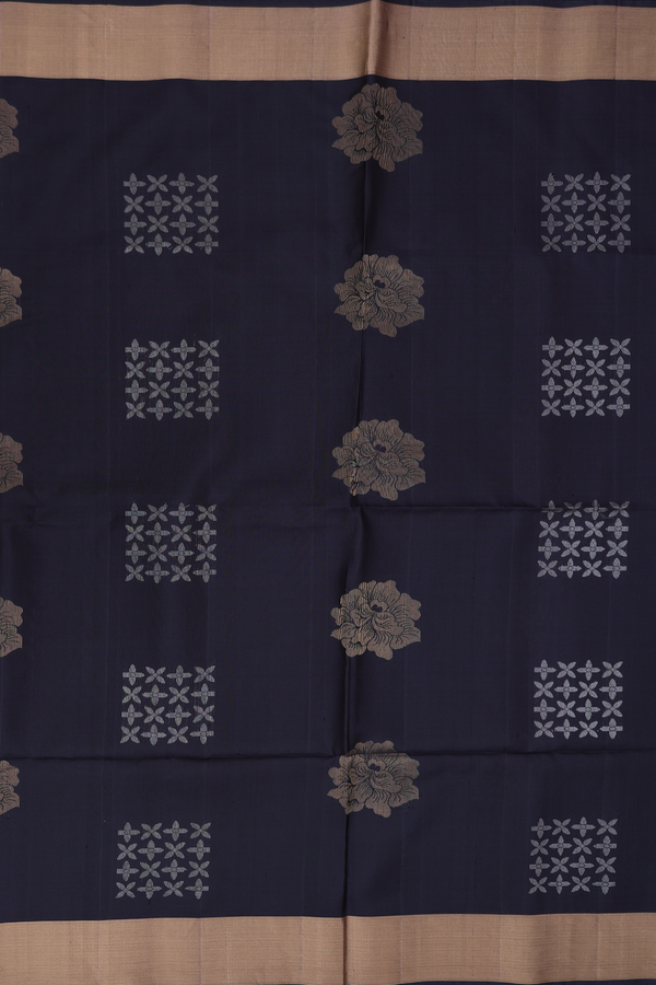 Soft Silk Saree In Black With Floral Design