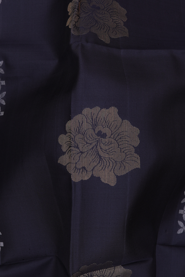 Soft Silk Saree In Black With Floral Design
