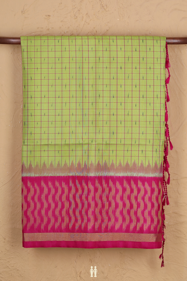 Soft Silk Saree In Light Green With Checks Design