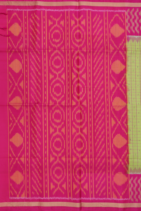 Soft Silk Saree In Light Green With Checks Design