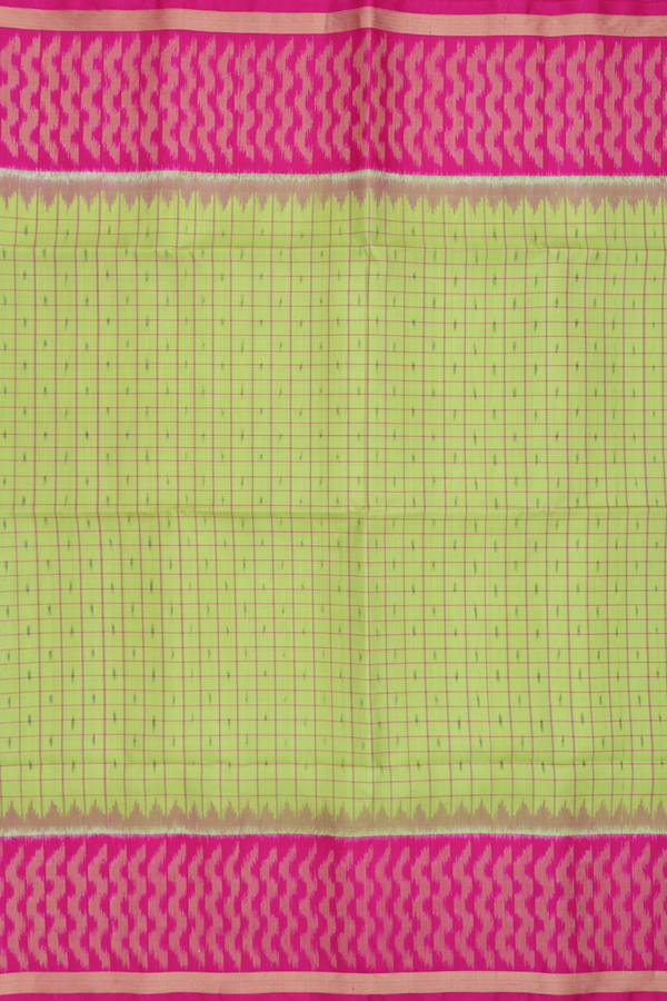 Soft Silk Saree In Light Green With Checks Design