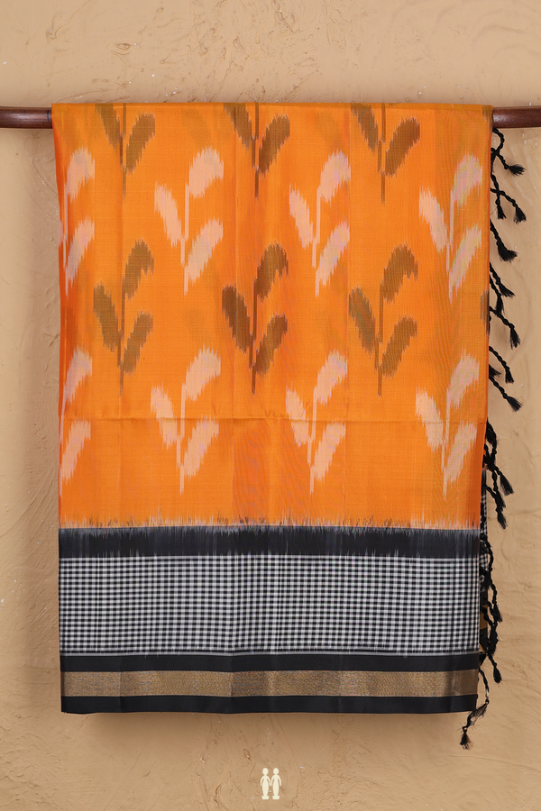 Soft Silk Saree In Royal Orange With Ikat Motifs