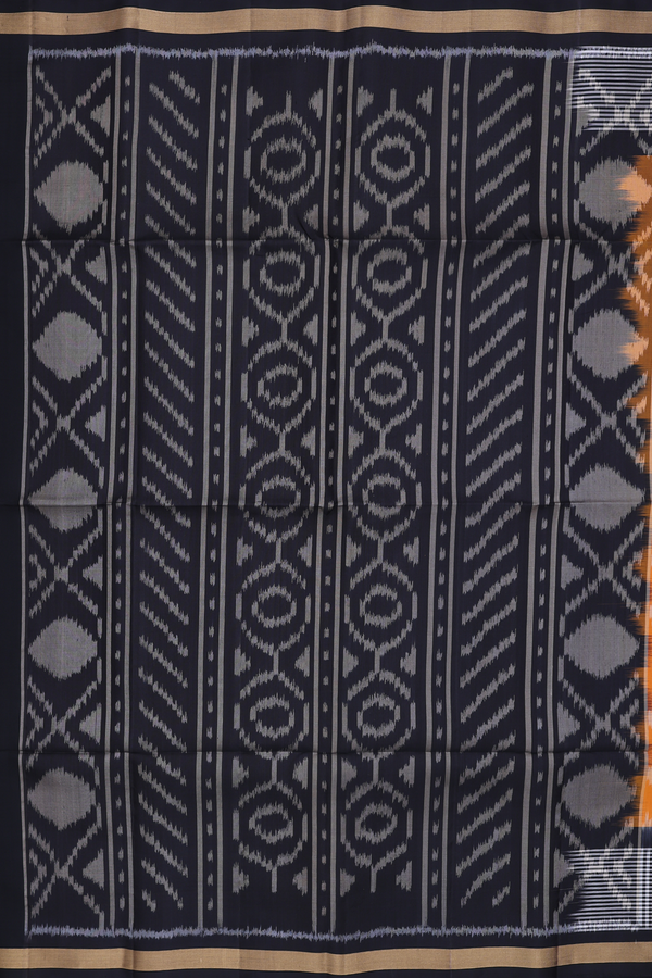Soft Silk Saree In Royal Orange With Ikat Motifs
