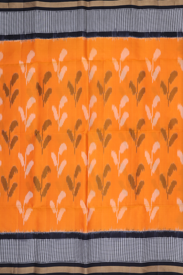 Soft Silk Saree In Royal Orange With Ikat Motifs