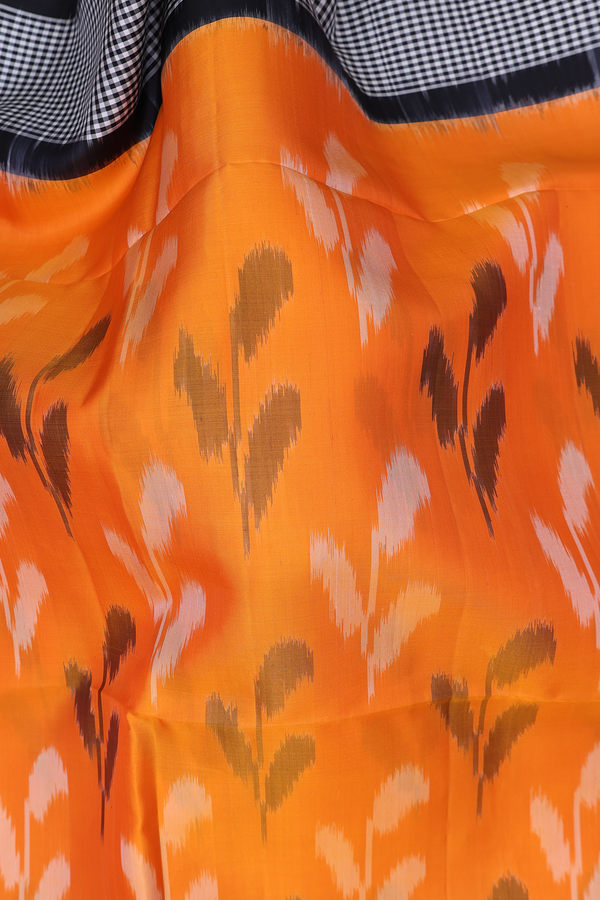 Soft Silk Saree In Royal Orange With Ikat Motifs
