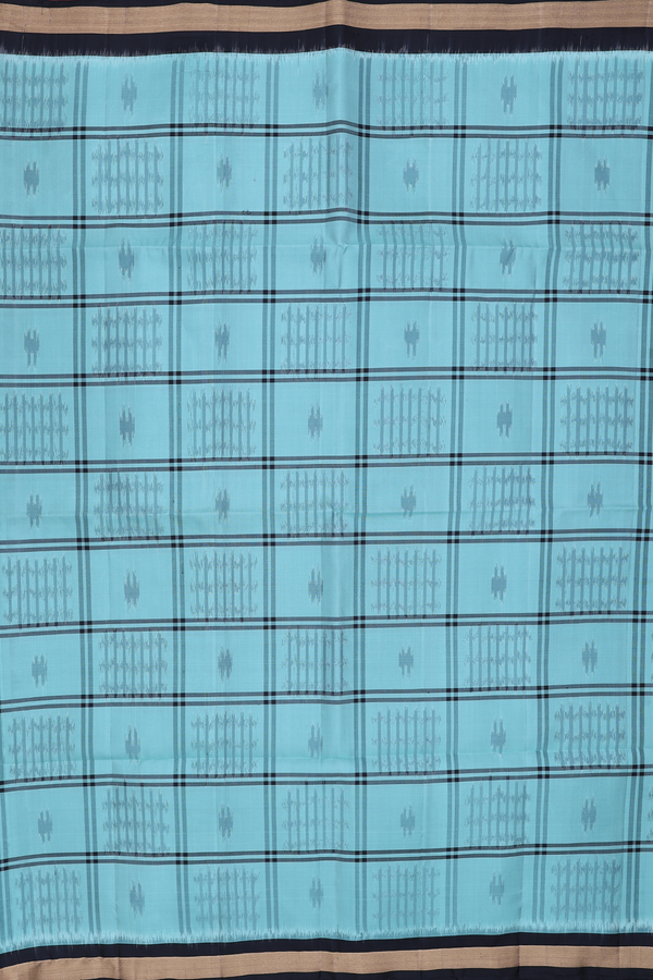 Soft Silk Saree In Light Turkish Blue With Checks Design