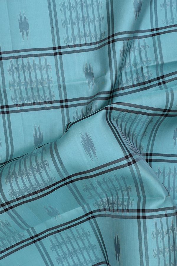 Soft Silk Saree In Light Turkish Blue With Checks Design