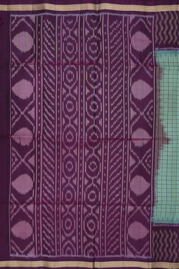 Soft Silk Saree In Dusty Green With Checks Design