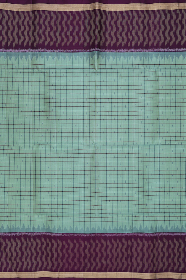 Soft Silk Saree In Dusty Green With Checks Design