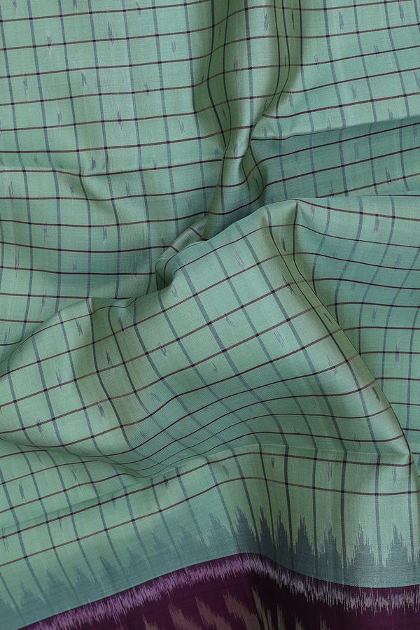 Soft Silk Saree In Dusty Green With Checks Design