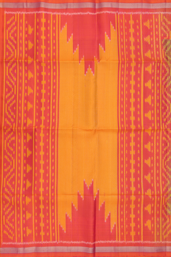 Soft Silk Saree In Parrot Green With Ikat Motifs