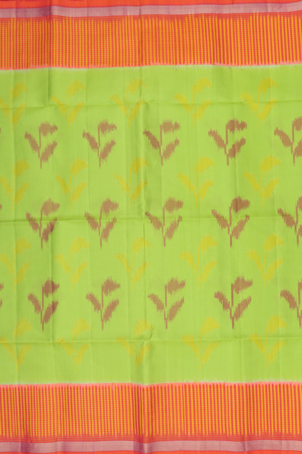 Soft Silk Saree In Parrot Green With Ikat Motifs