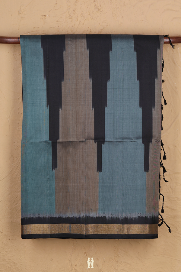 Soft Silk Saree In Black With Temple Design