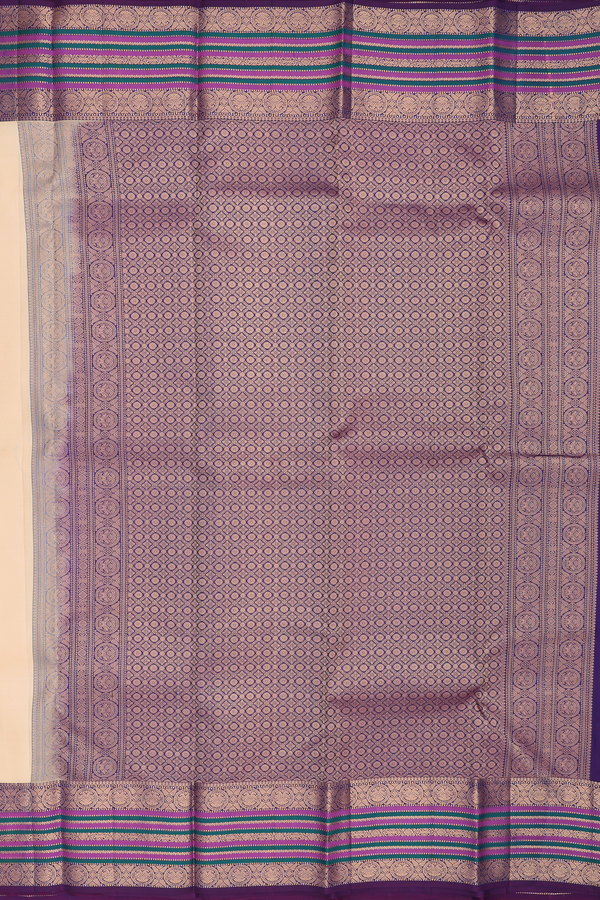 Kanchipuram Silk Saree In Cream Color With Zari Buttas
