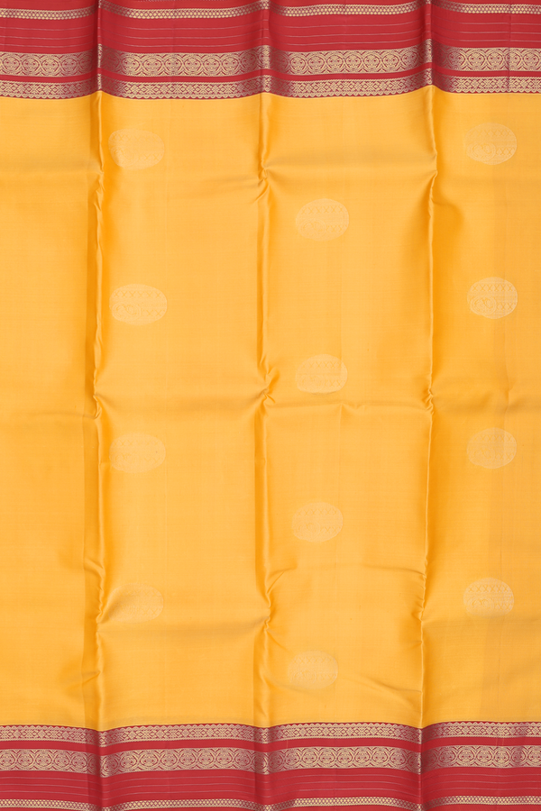 Kanchipuram Silk Saree In Yellow With Circle Motifs