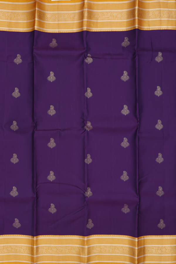 Kanchipuram Silk Saree In Regal Purple With Paisley Buttas