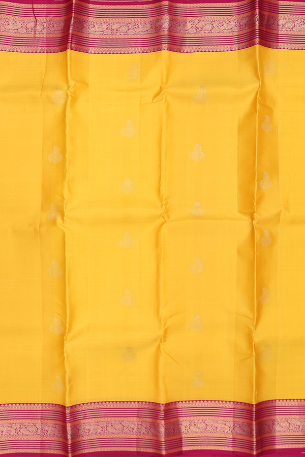 Kanchipuram Silk Saree In Yellow With Paisley Buttas