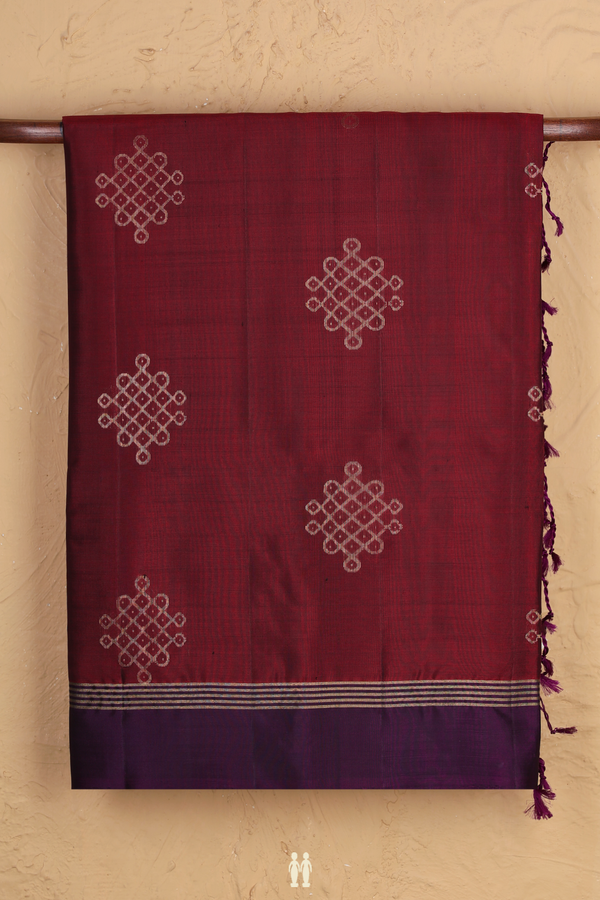 Soft Silk Saree In Berry Red With Kolam Buttas