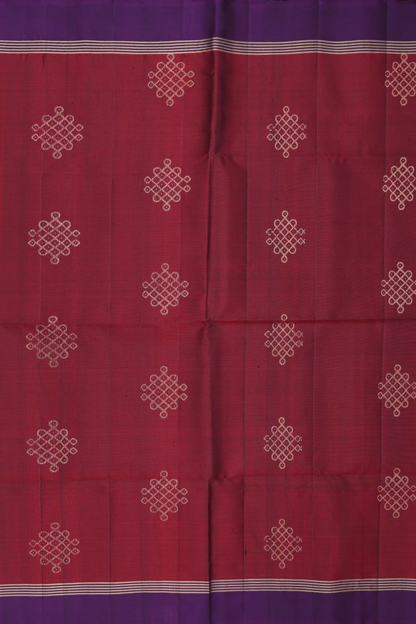 Soft Silk Saree In Berry Red With Kolam Buttas