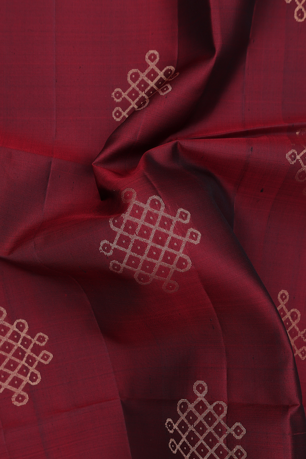 Soft Silk Saree In Berry Red With Kolam Buttas