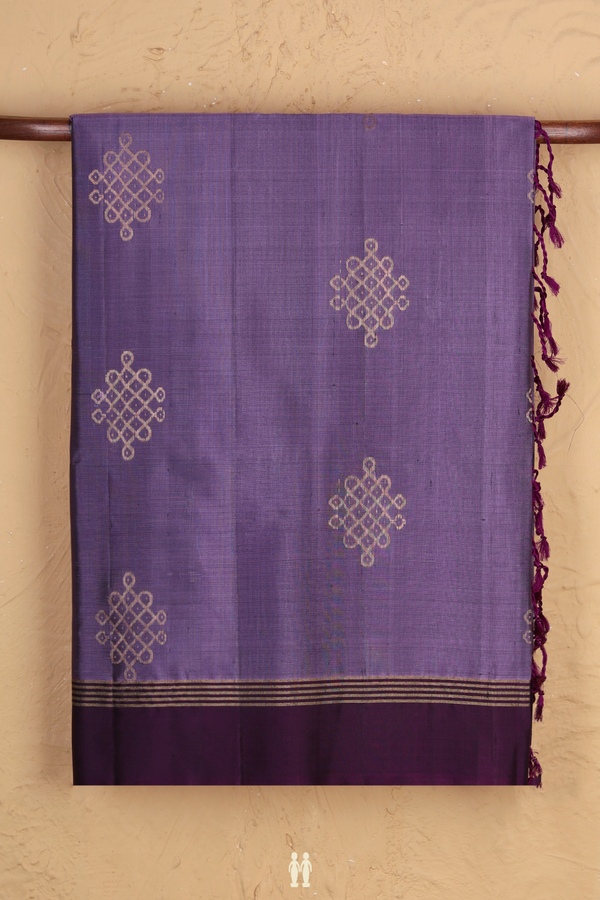 Soft Silk Saree In Dusty Purple With Kolam Buttas