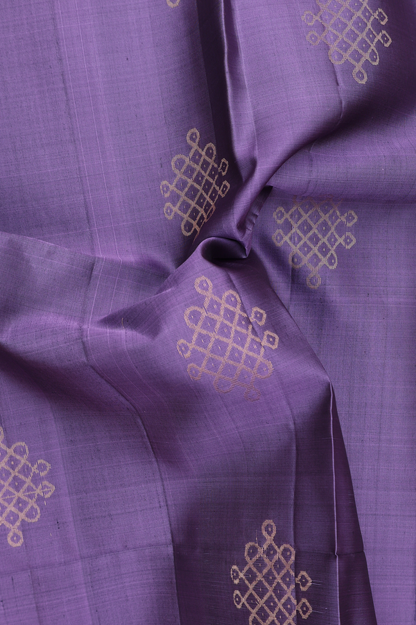 Soft Silk Saree In Dusty Purple With Kolam Buttas