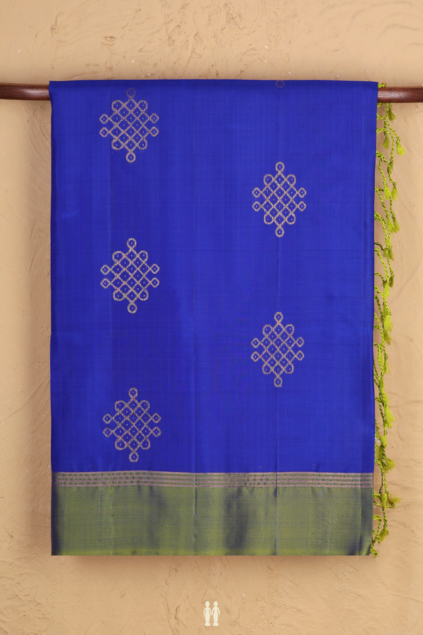 Soft Silk Saree In Indigo Blue With Kolam Buttas
