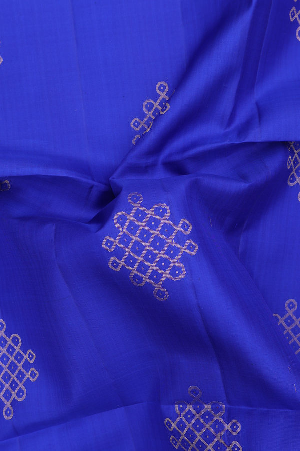 Soft Silk Saree In Indigo Blue With Kolam Buttas