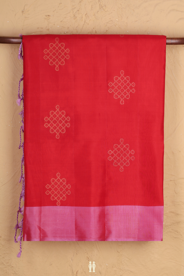 Soft Silk Saree In Chilli Red With Zari Buttas