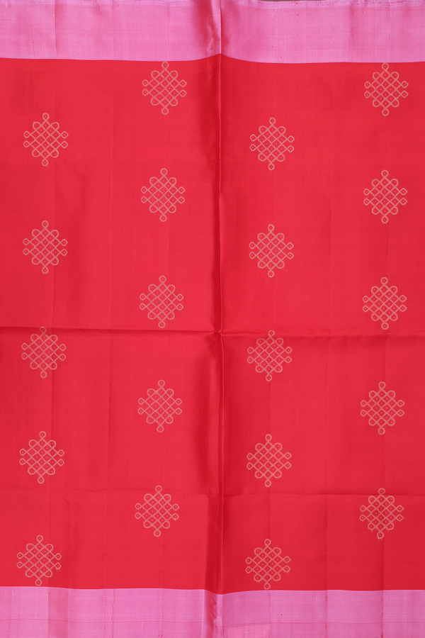 Soft Silk Saree In Chilli Red With Zari Buttas