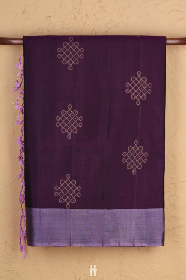 Soft Silk Saree In Deep Purple With Kolam Buttas
