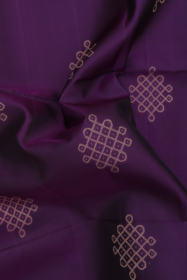 Soft Silk Saree In Deep Purple With Kolam Buttas