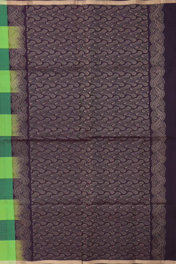 Soft Silk Saree In Green And Brown With Checks Design
